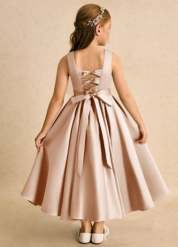 Azazie Junebuj Vestidos de Niña de Flores Vestido de Rosa Inglesa de Satin Mate de Princesa con Plisado image1