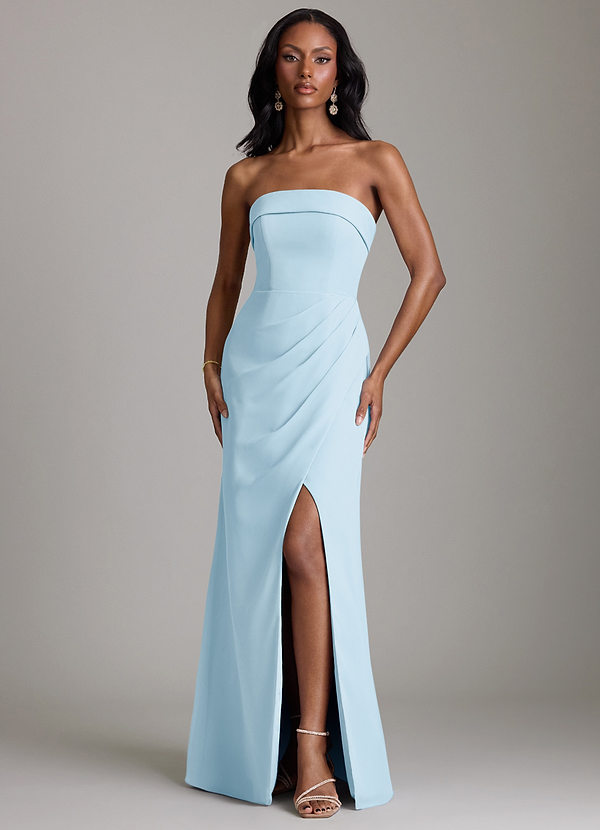 Azazie Aretha 신부 들러리 드레스 A라인 스트랩리스 쉬폰 바닥 길이 드레스 image1