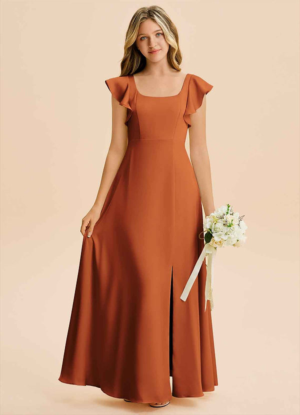 Azazie Bondi Junior A-Linie Seitliche Cut-Outs Stretch-Satin Kleid Kanel image1