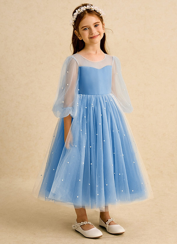 Azazie Trudy Blumenkinder Kleider Ballkleid Herzausschnitt Tüll Kleid Blauhäher image1