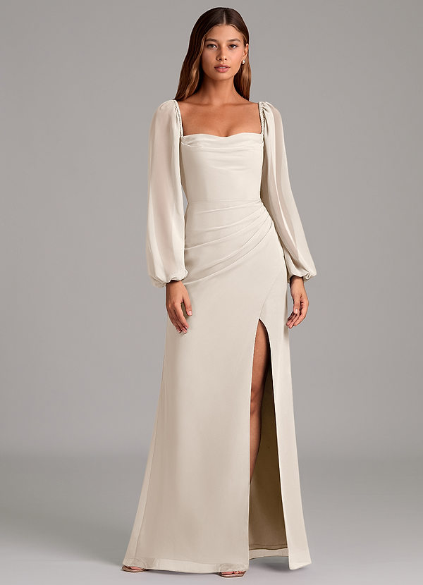 Brixley Bridesmaid Dresses White Alabaster Mermaid Long Sleeve Chiffon Dress image1