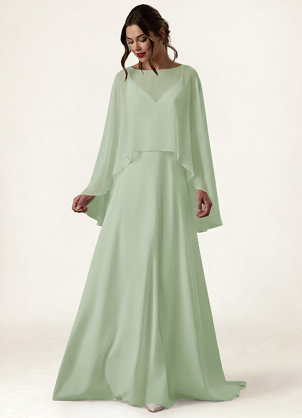 front Azazie Matching Color Chiffon High Low Sheer Cape