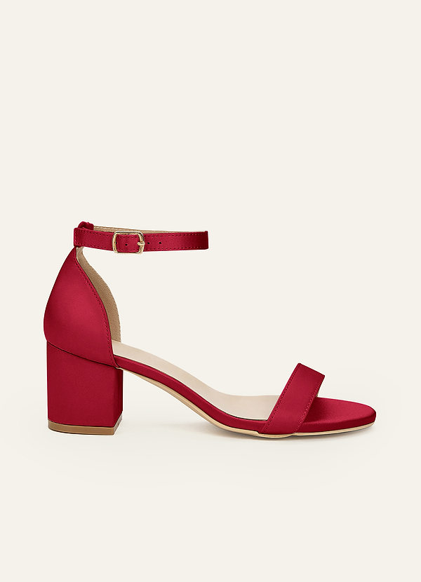 front Matching Color Matte Satin One Strap Buckle Block Heel Sandals