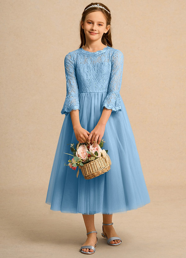 Azazie Lamb Girl Flower Girl Dresses Steel Blue Ball-Gown Lace Dress image1