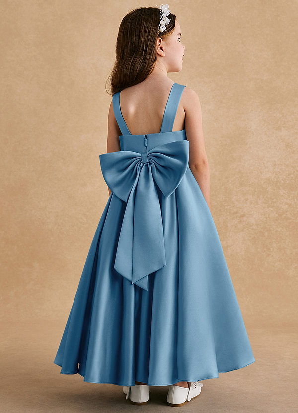 Azazie Honey Bear Flower Girl Dresses Steel Blue A-Line Pleated Matte Satin Dress image1