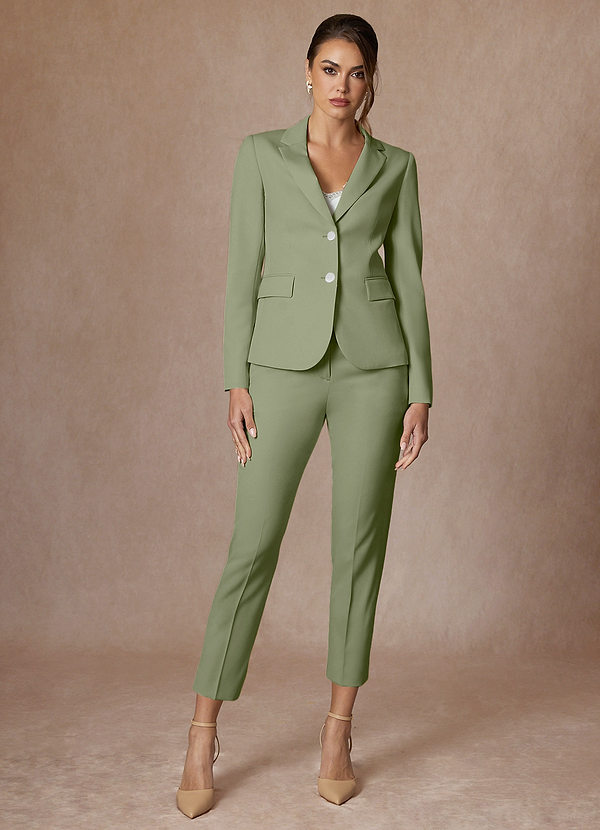 front Whitney Pistachio Refined Weave Performance Cropped Pants Suit