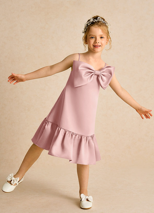 Azazie Kiwi Vestidos de Niña de Flores Vestido de Oro Rosa de Satin Mate de Corte En A con Tirante Espagueti image1