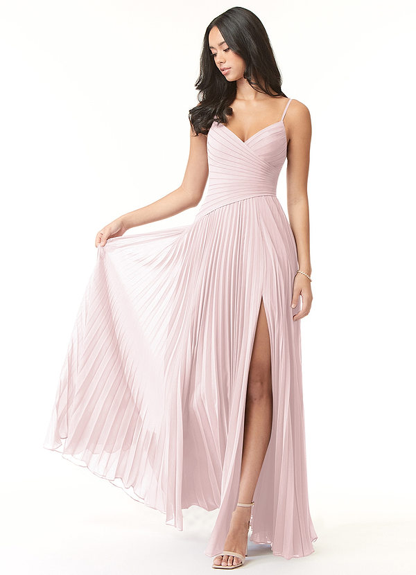 Azazie Vini Bridesmaid Dresses A-Line V-Neck Pleated Chiffon Floor-Length Dress image1