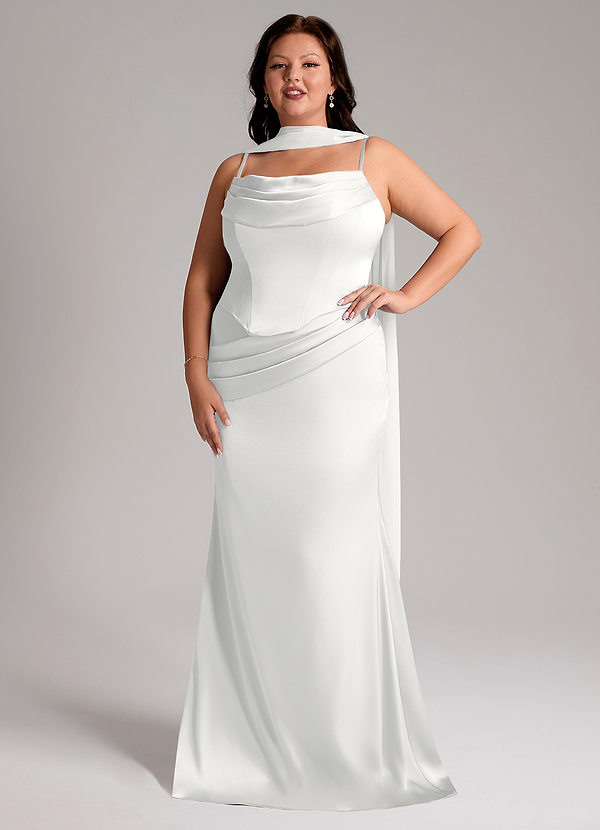 Azazie Sorrel Robes Demoiselle d'honneur Robe Sirène Convertible en Satin extensible Sans bretelles Blanc image1
