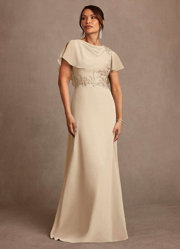 Azazie Frieda Mother of the Brides Dresses Champagne A-Line Applique Chiffon Dress image1