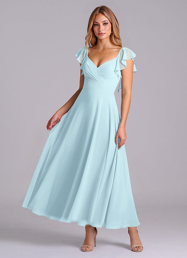 Azazie Leilani Bruidsmeisjesjurken Jurk van Chiffon met A-Lijn Gedrapeerd Wolkenblauw image1