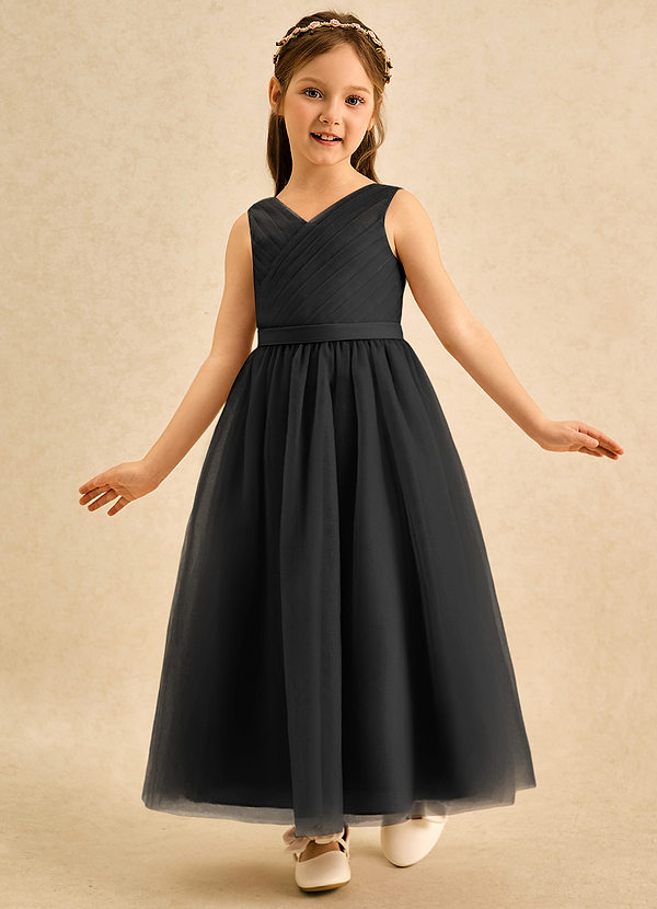 Azazie Lilium Bloemenmeisjes Jurken A-Lijn Jurk van Tule Geplooid Zwart image1