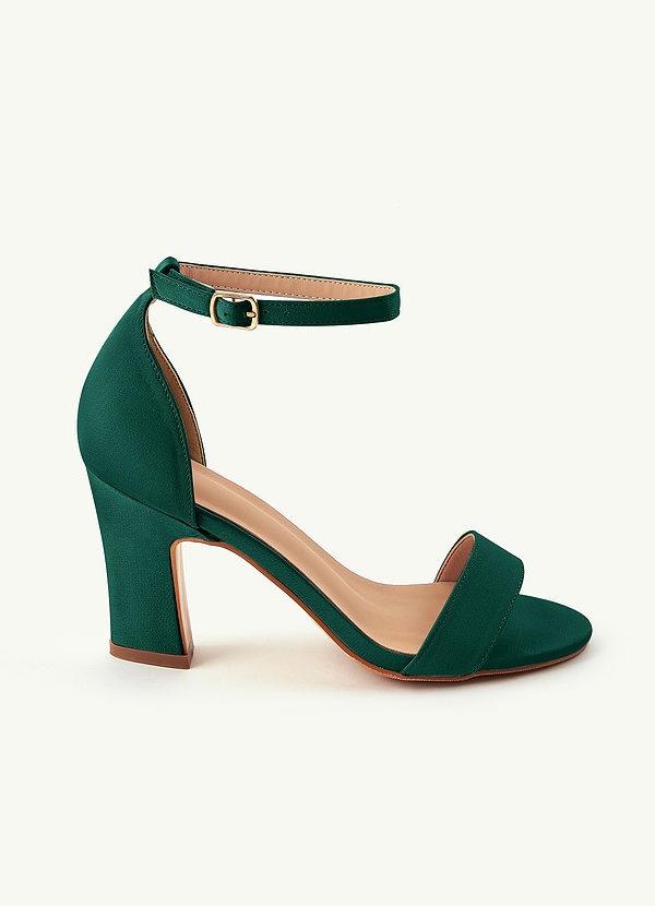front Matching Color Stretch Satin One Strap Buckle Chunky Heel Sandals