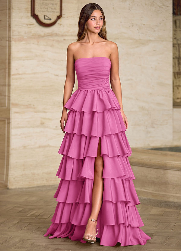 Lunafen Rose Ruffles Satin Prom Dress image1