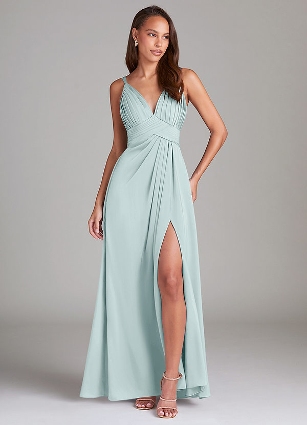 Azazie Maren Allure Brautjungfernkleider A-Linie Spitze Stretch-Satin Kleid Nebel image1