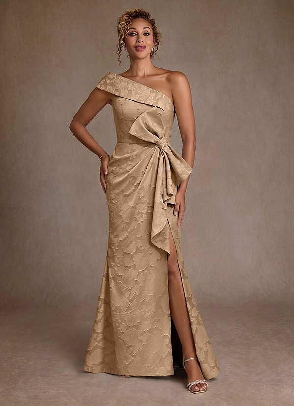 Azazie Hampton Mother of the Brides Dresses Champagne Mermaid One Shoulder Floral Burnout Dress image1