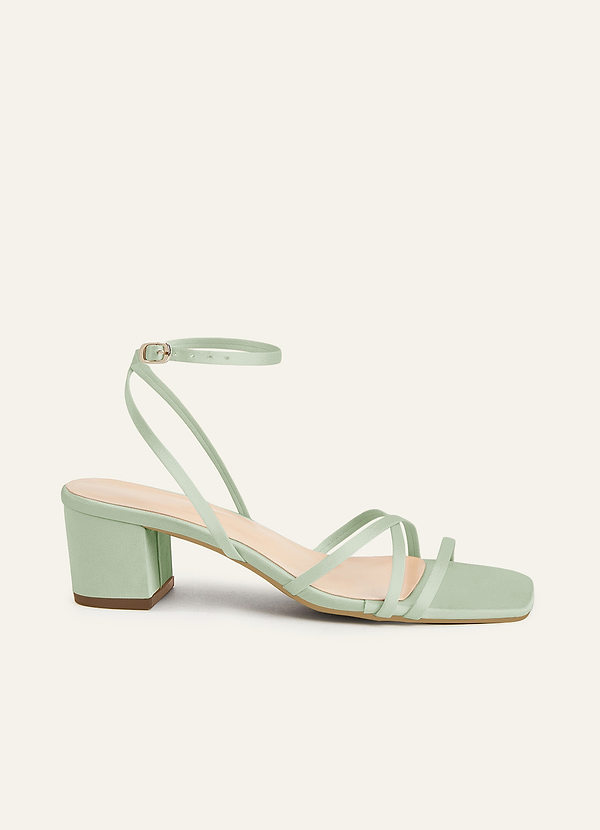 front Matching Color Matte Satin Cross Strips Block Heel Sandals