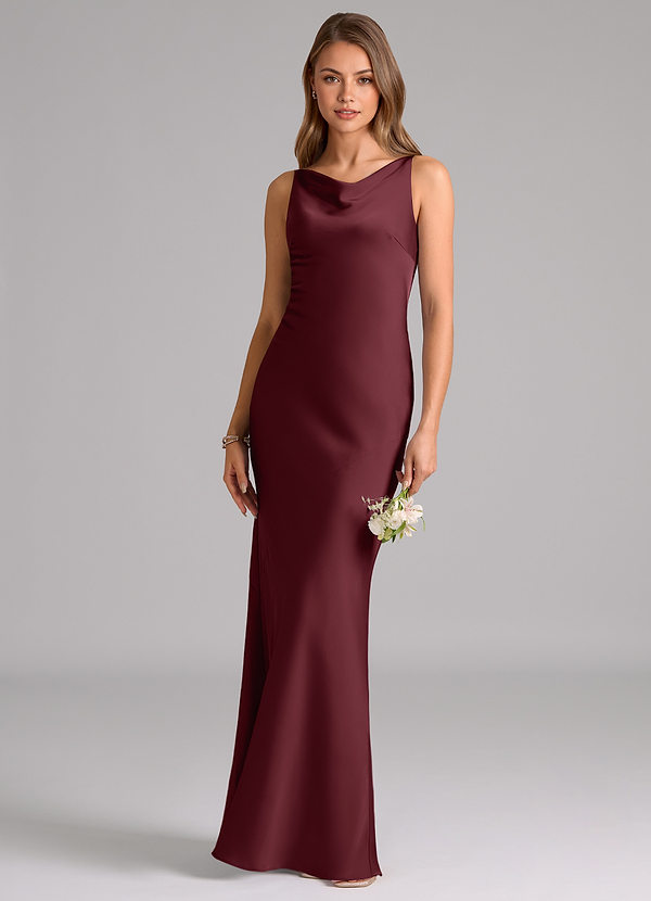 Azazie Allettie Bridesmaid Dresses Cabernet Mermaid Stretch Satin Dress image1
