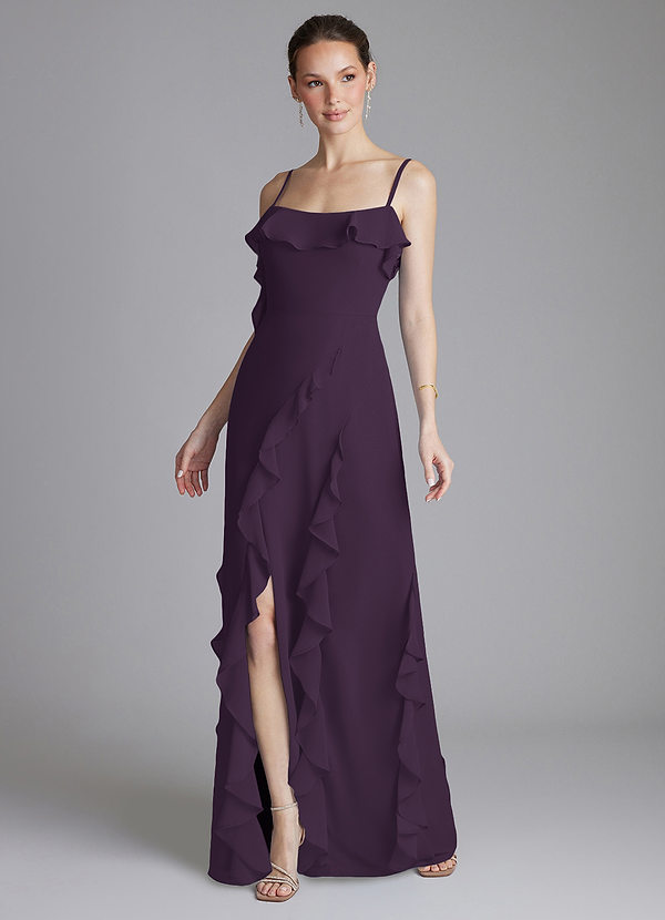 Azazie Malia Bridesmaid Dresses Plum Sheath Ruched Chiffon Dress image1