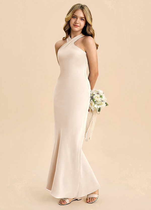 Azazie Doretta Junior Robe Fourreau en Mousseline de soie Plissée Albâtre Blanc image1