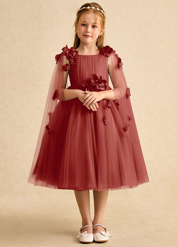 Azazie Staria Flower Girl Dresses Terracotta Ball-Gown Ruched Tulle Dress image1