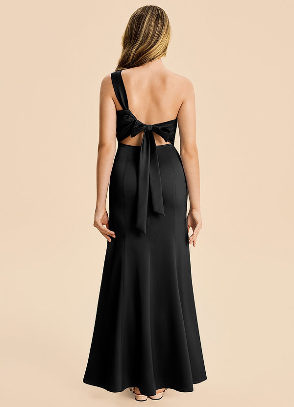 Azazie Ren Junior Robe Trapèze en Satin extensible Plissé Noir image1