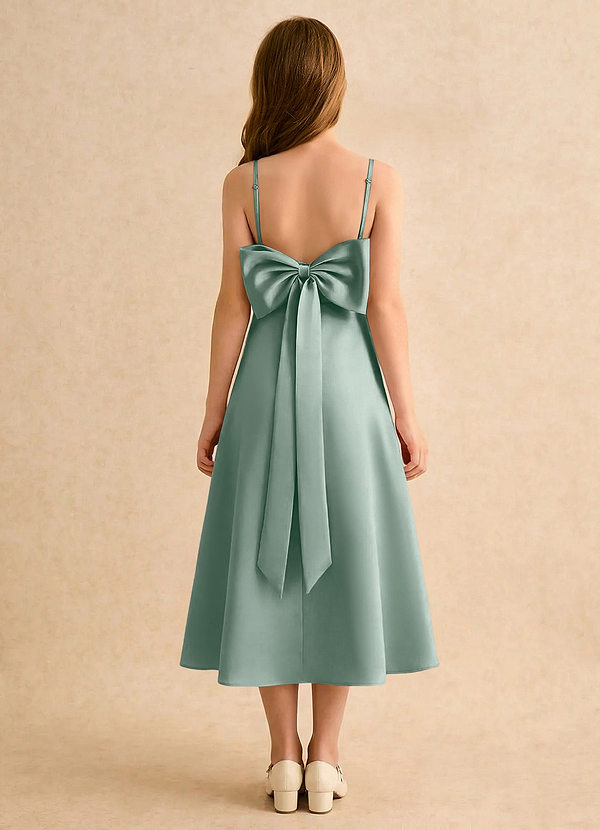 Azazie Jaella Girls Formal Flower Girl Dresses Silver Sage A-Line Pleated Matte Satin Dress image1