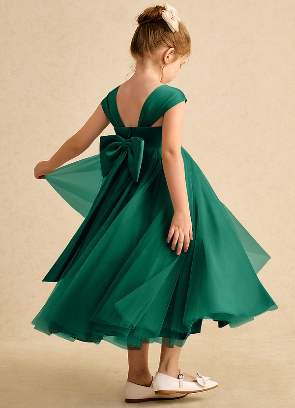 Azazie Chickadee Flower Girl Dresses Emerald Ball-Gown Sweetheart Neckline Matte Satin Dress image1