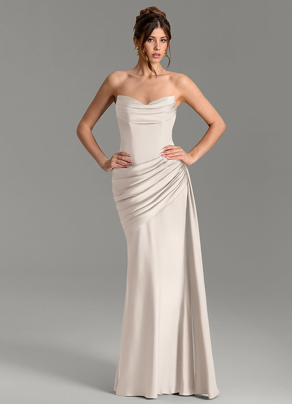 Azazie Zorah Bridesmaid Dresses White Alabaster Mermaid Corset Stretch Satin Convertible Dress image1