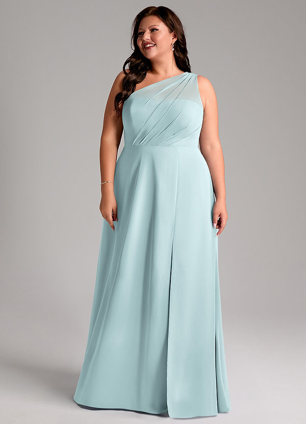 Azazie Phaedra Robes de demoiselle d'honneur Robe Trapèze en Mousseline de soie Asymétrique Brume image1