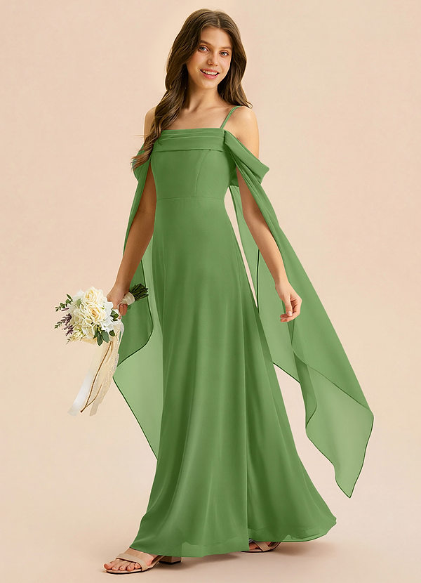 Azazie Moana Junior Basil A-Line Pleated Chiffon Dress image1