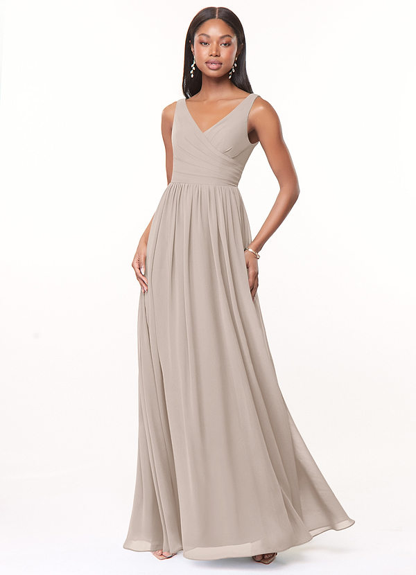Azazie Keyla Bridesmaid Dresses Frost A-Line V-Neck Pleated Chiffon Dress image1