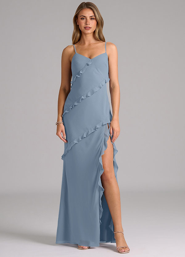Azazie Nancie Bridesmaid Dresses Dusty Blue Mermaid Ruched Chiffon Dress image1