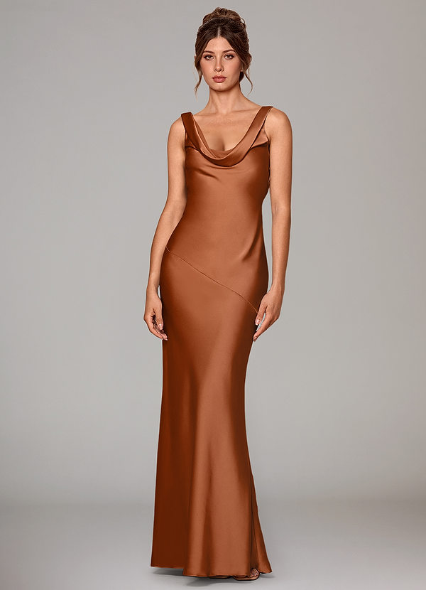 Azazie Rylina Bridesmaid Dresses Copper Mermaid Stretch Satin Dress image1