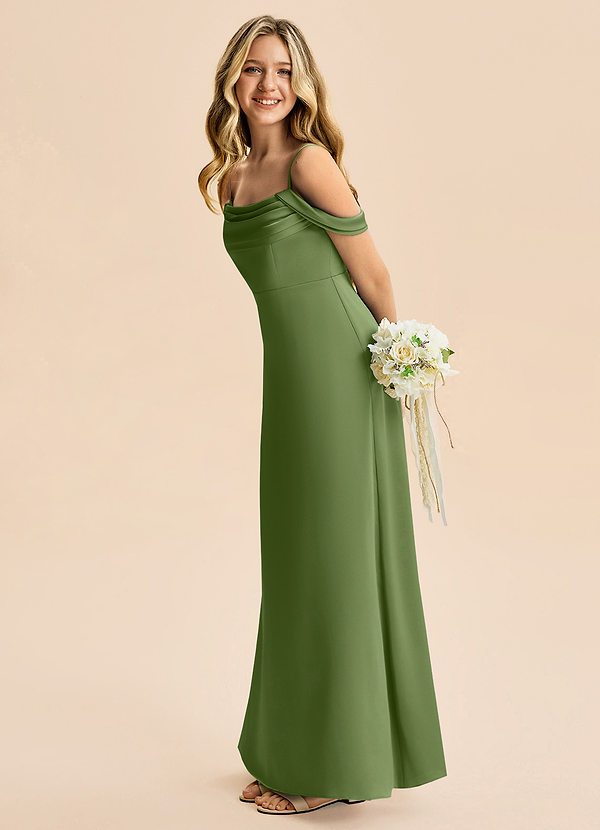 Azazie Lettie Junior Vestido de Enebro de Satén Elástico de Corte en A con Vestidos sin tirantes image1