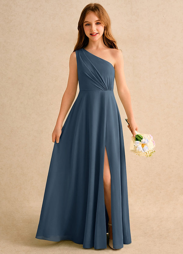 Azazie Puddles Girls Formal Klänningar för brudeflicka Klä A-Line i Chiffong Ena axeln image1