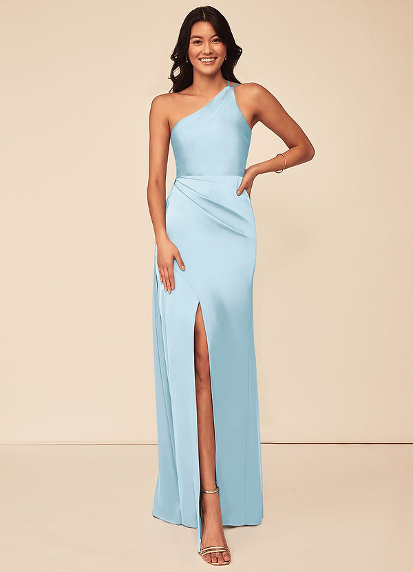 Azazie Maron Bridesmaid Dresses Sky Blue A-Line One Shoulder Stretch Satin Dress image1