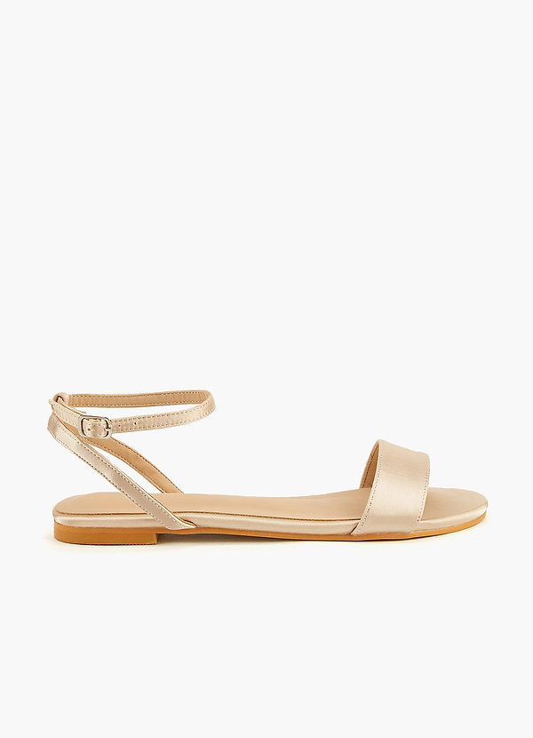 front Satin Ankle Strap Flat Sandals