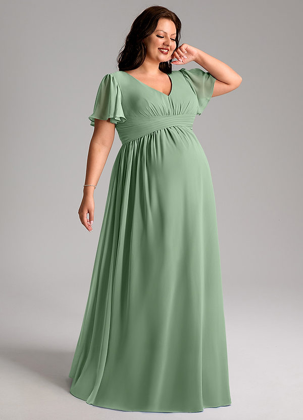 Azazie Verna Maternity Bridesmaid Dresses A-Line V-Neck Ruched Chiffon Floor-Length Dress image1