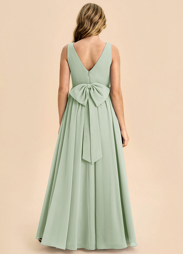 Azazie Hathaway Junior Dusty Sage A-Line Bow Chiffon Dress image1