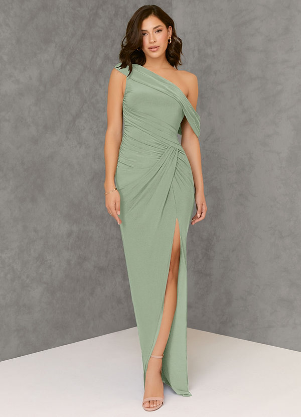 Azazie Rorie Bridesmaid Dresses Sheath One Shoulder Luxe Knit Floor-Length Dress image1