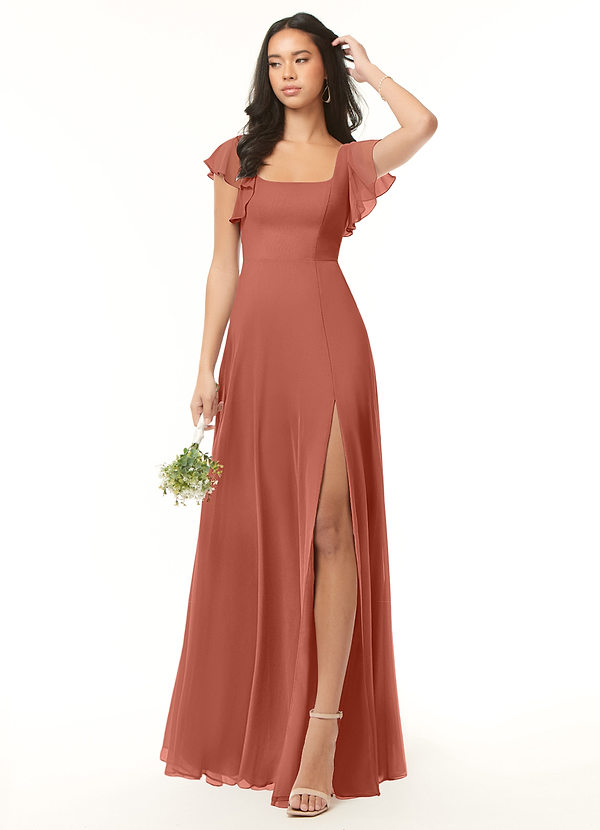 Azazie Bondi Bridesmaid Dresses Clay A-Line Ruffled Chiffon Dress image1