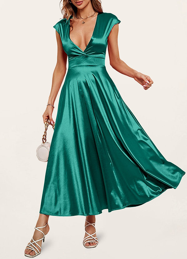 front Clermont Vert Robe midi sans manches en satin