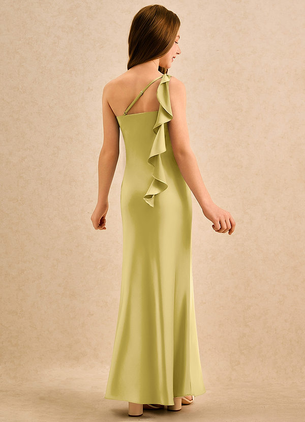 Azazie Almond Girls Formal Bloemenmeisjesjurken Kokerjurk Jurk van Stretch Satijn One-shoulder Kanarie image1