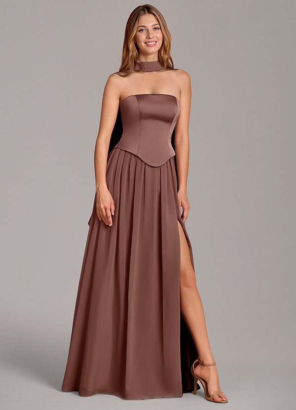 Azazie Cadence Suknie dla druhen Linia A Gorset Satyna elastyczna Do ziemi Sukienka image1