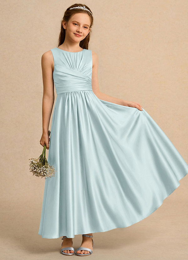 Azazie Ducky Girls Formal Klänningar för brudeflicka Klä A-Line i Stretch Satin Plisserad image1