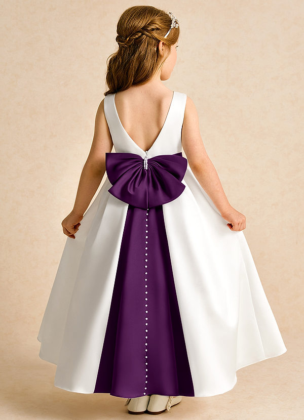 Azazie Cherry Flower Girl Dresses Ivory Grape Ball-Gown Pleated Matte Satin Dress image1