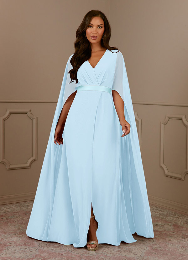 Azazie Isa Mother of the Bride Dresses A-Line V-Neck Pleated Chiffon Floor-Length Dress image1