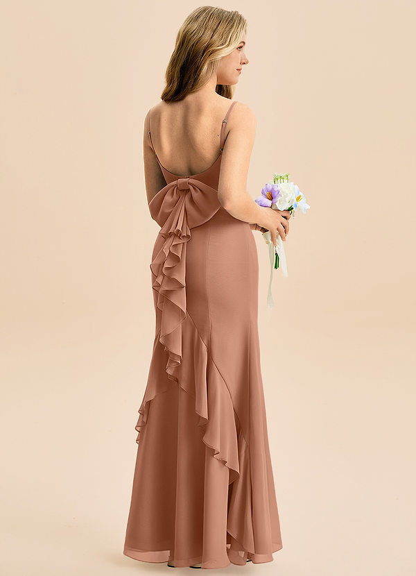 Azazie Lioren Junior Vestido de Bronceador de Gasa de Corte Sirena con Lazo image1