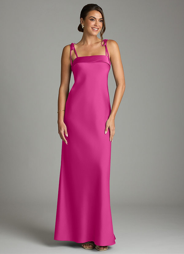 Azazie Ellia Bridesmaid Dresses Fuchsia Sheath Bow Stretch Satin Dress image1